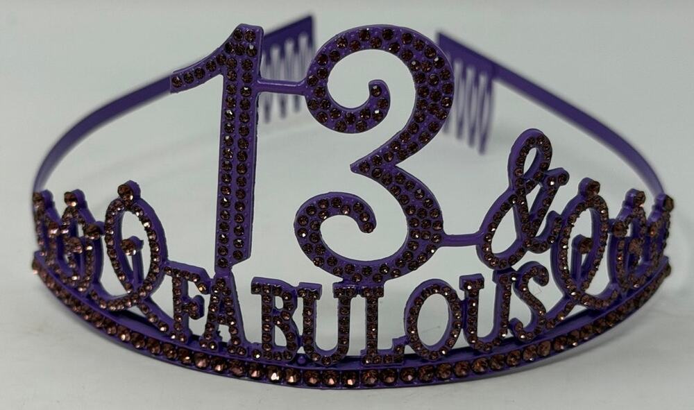 13 & Fabulous Purple Sparkle Crown 6" Long x 5" Wide